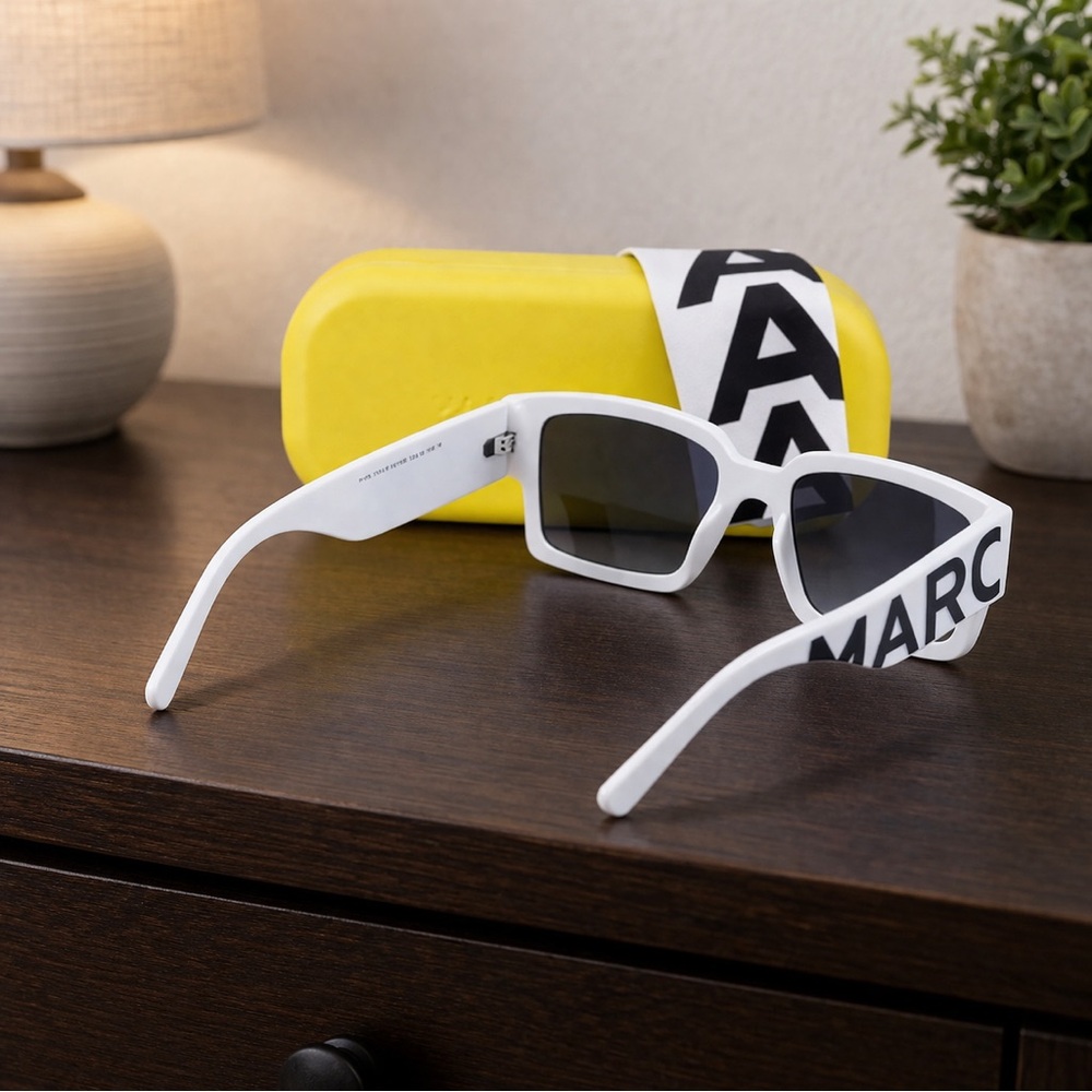 Marc Jacobs White Sunglasses with Black Logo W/ Case & Cloth
